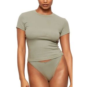 Skims Pointelle Logo T-Shirt Mineral Green